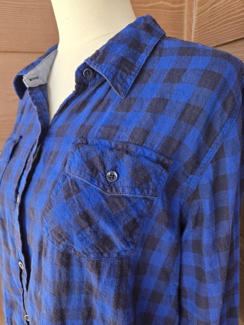 Arizona Jeans Co. Blue & Black Plaid Button-Up Shirt Juniors XL